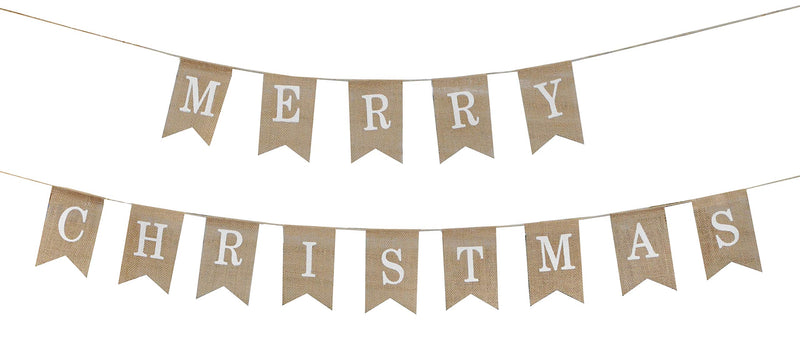 Mandala Crafts Merry Christmas Burlap Banner for Mantel Fireplace - Happy New Year Banner Garland for Party Decoration - Merry Xmas Banner for Porch Garage Door