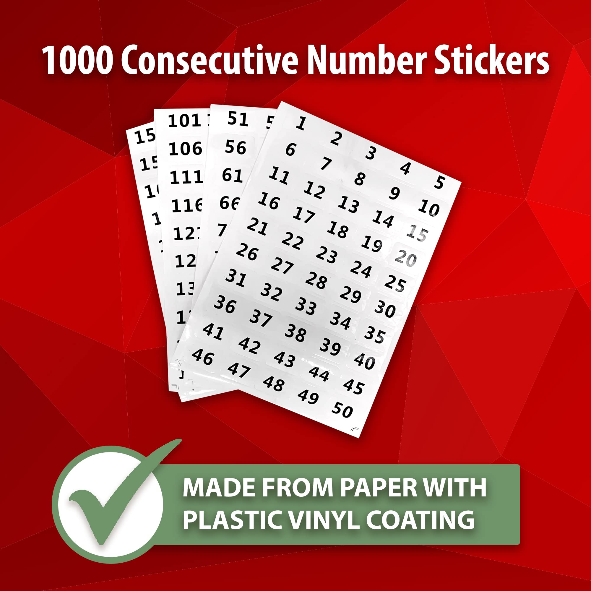 Adhesive Number Stickers 1-200 1000 Consecutive Number Vinyl Stickers - Numbered Stickers for Inventory Stickers Moving Box Equipment Number Labels