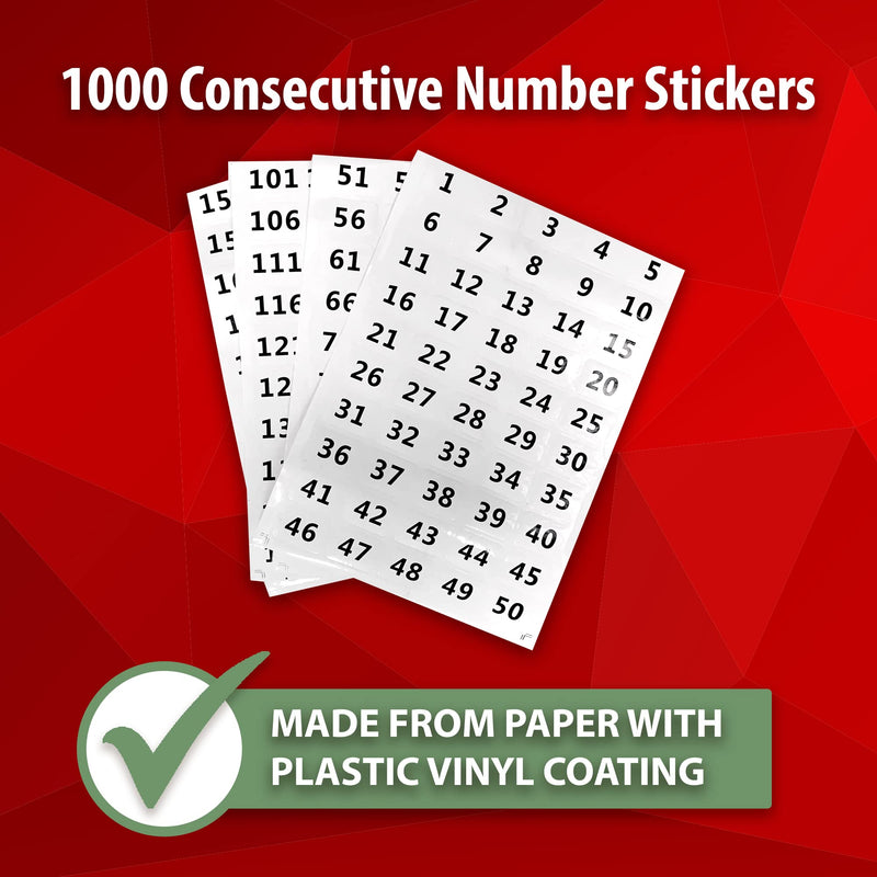 1000 Consecutive Sequential Numbering Labels Adhesive Number