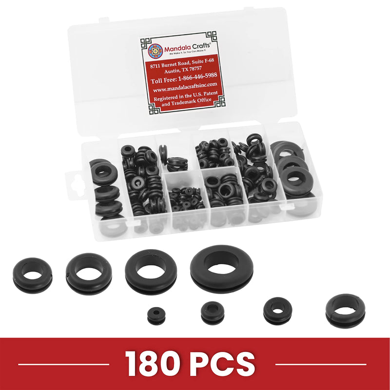 Rubber Grommet Kit Eyelet Ring Rubber Gasket Assortment - 180 Rubber Plugs for Holes Wiring Automotive Plumbing Electrical Firewall Cable Wire
