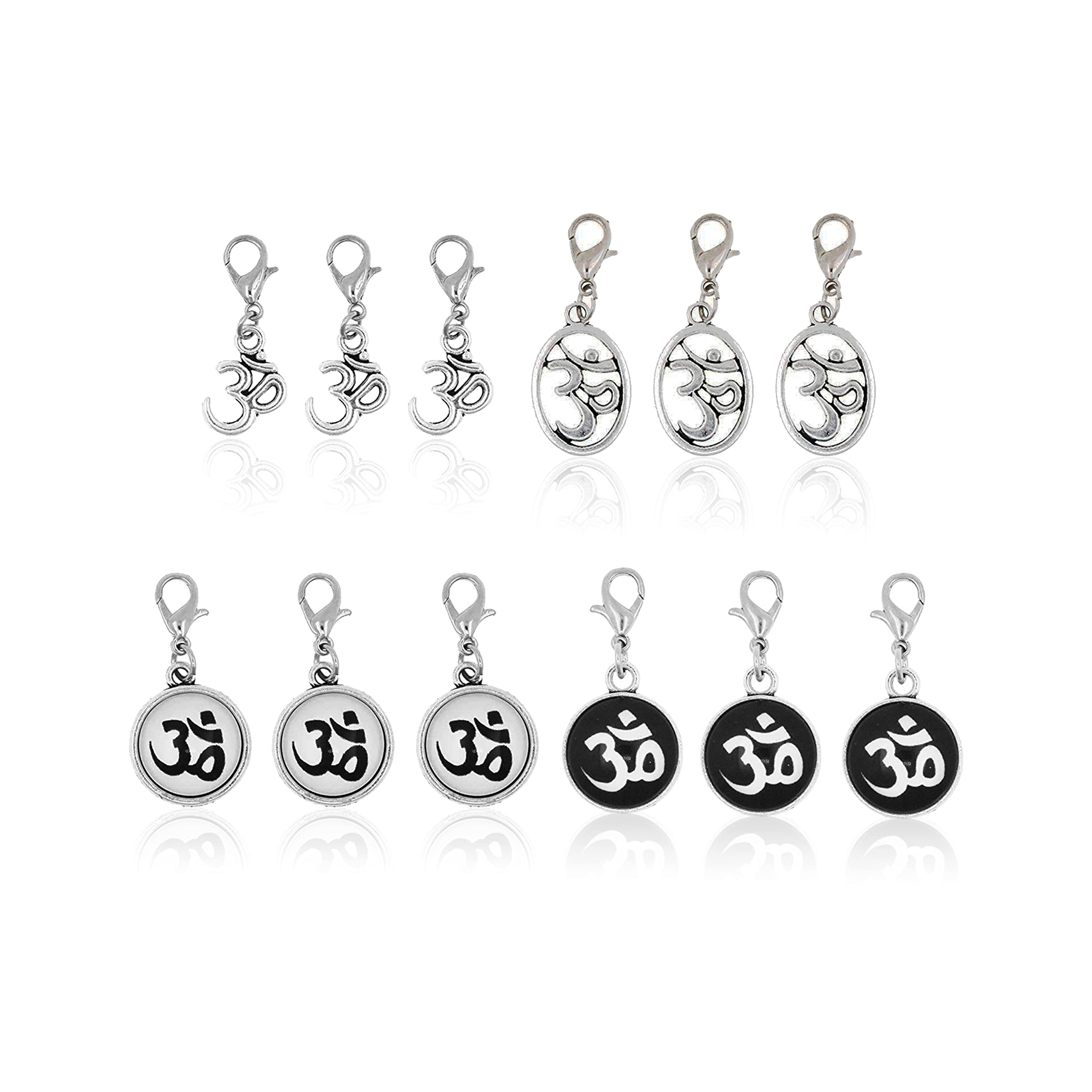 Mandala Crafts Clip On Charms with Lobster Clasp for Bracelet, Necklace, DIY Jewelry ; Silver Tone, 12 Assorted PCs