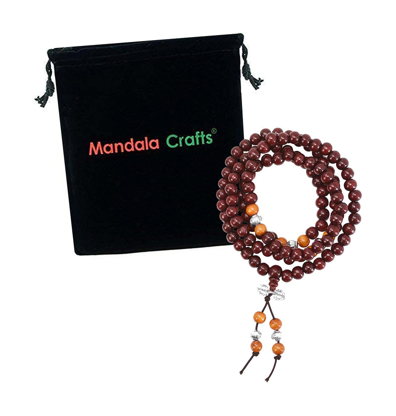 Natural Wood Mala Beads Necklace Red Wood Japa 108 Mala Prayer Beads Bracelet for Men Women Mala Meditation Beads