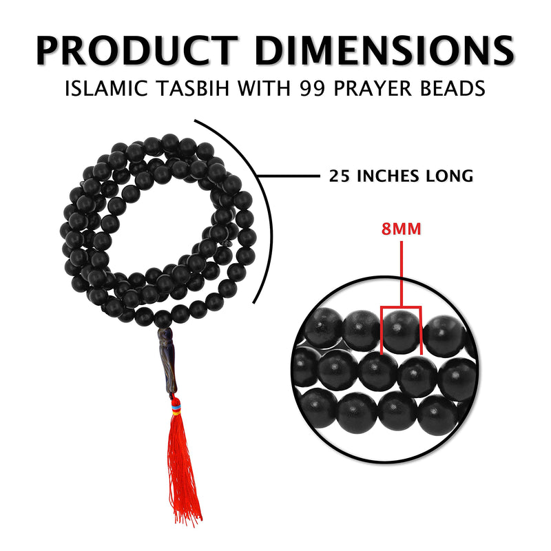 Tasbih Prayer Beads - Misbaha Beads Muslim Prayer Beads for Men and Women - Islamic Prayer Beads Tasbih Beads Necklace (Black Wood)