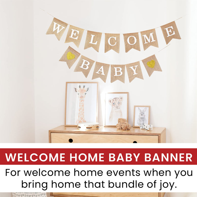 Welcome Baby Burlap Banner for Gender Neutral Baby Shower Decorations