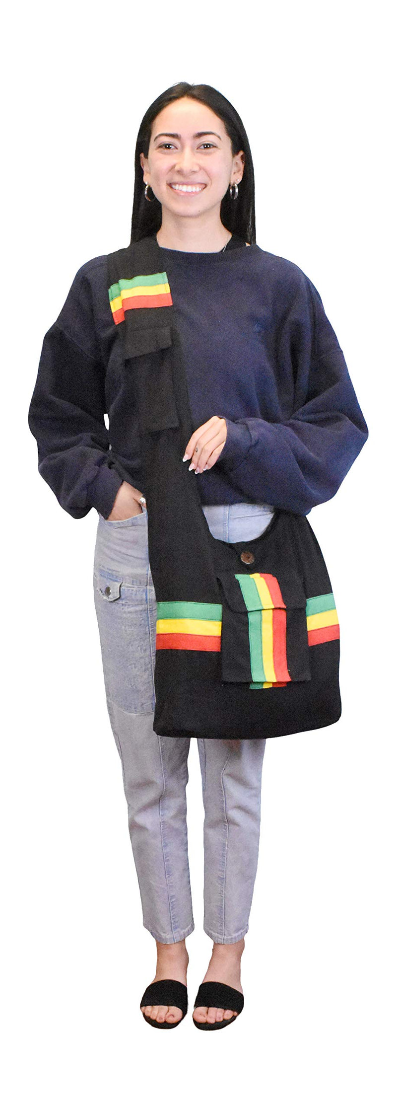 Hippie Bag - Boho Bag - Hobo Indie Style Hippie Crossbody Bag - Bohemian Sling Shoulder Bag Rasta Stripe