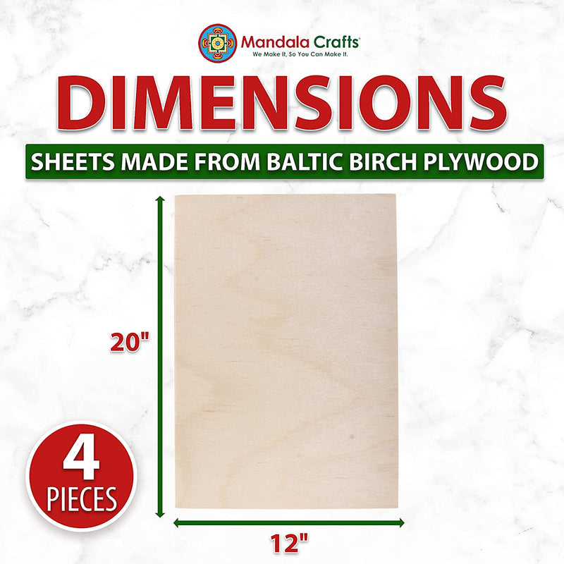 Mandala Crafts Baltic Birch Plywood Board - Thin Wood Sheets for Crafting Model Laser Cutting Engraving - Unfinished Wood for Wood Burning Projects