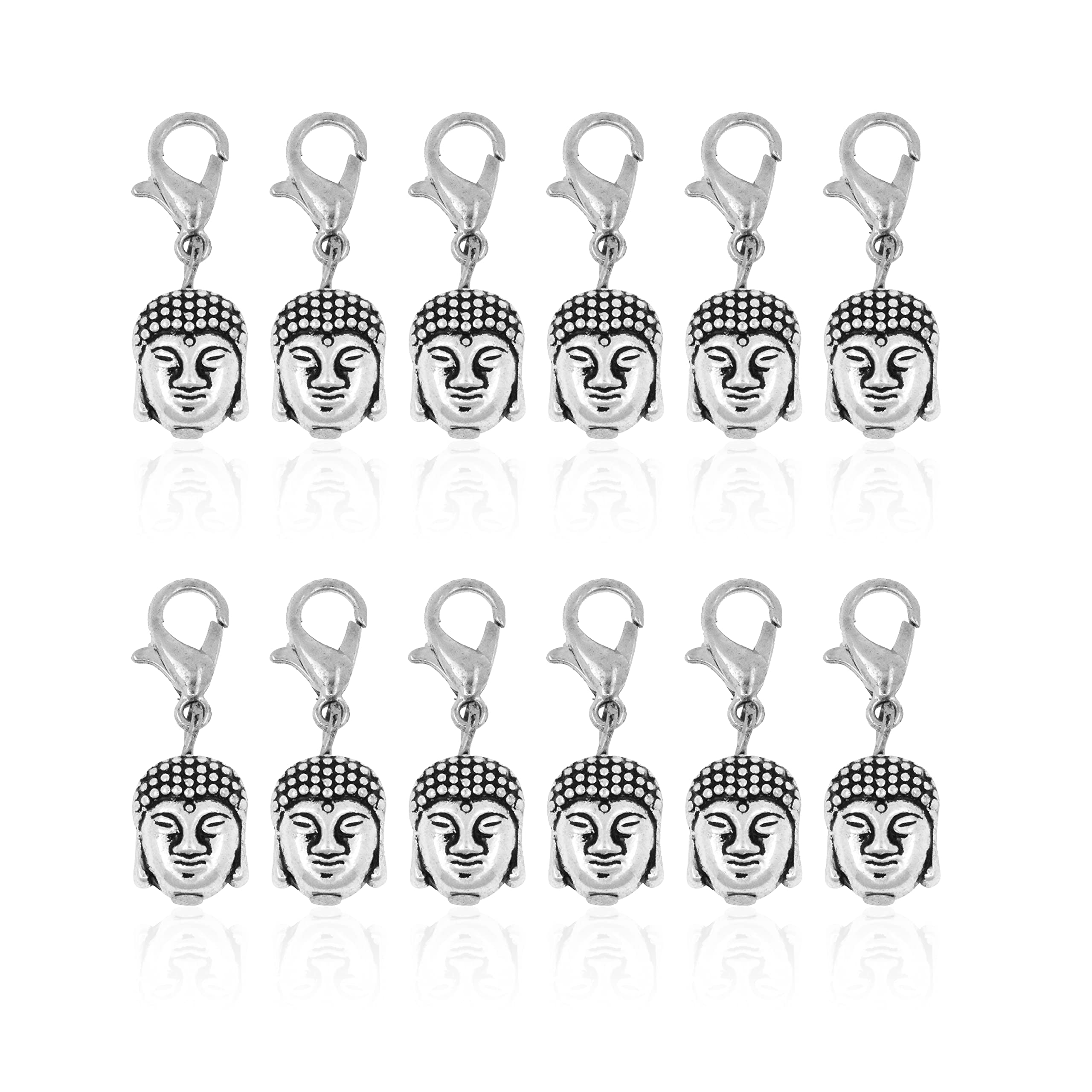 Mandala Crafts Clip On Charms with Lobster Clasp for Bracelet, Necklace, DIY Jewelry ; Silver Tone, 12 Assorted PCs