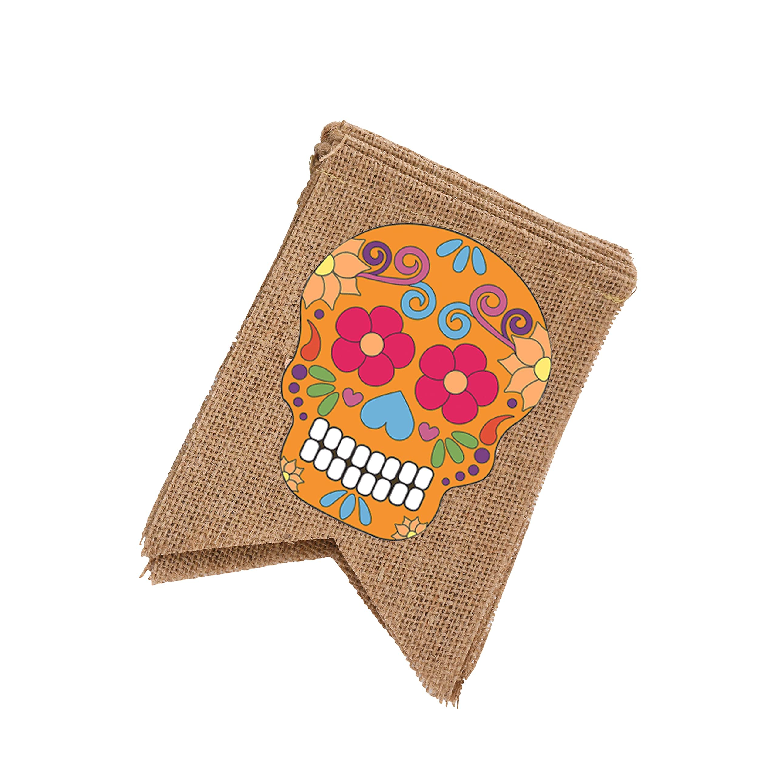 Mandala Crafts Burlap Dia de los Muertos Sugar Skull Decor Banner for Sugar Skull Decorations - Calavera Skull Garland for Mexican Day of the Dead Decorations