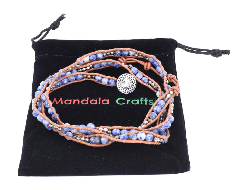 Stackable Bohemian Bracelet for Women Sodalite Layering Beaded Leather Boho Wrap Bracelet