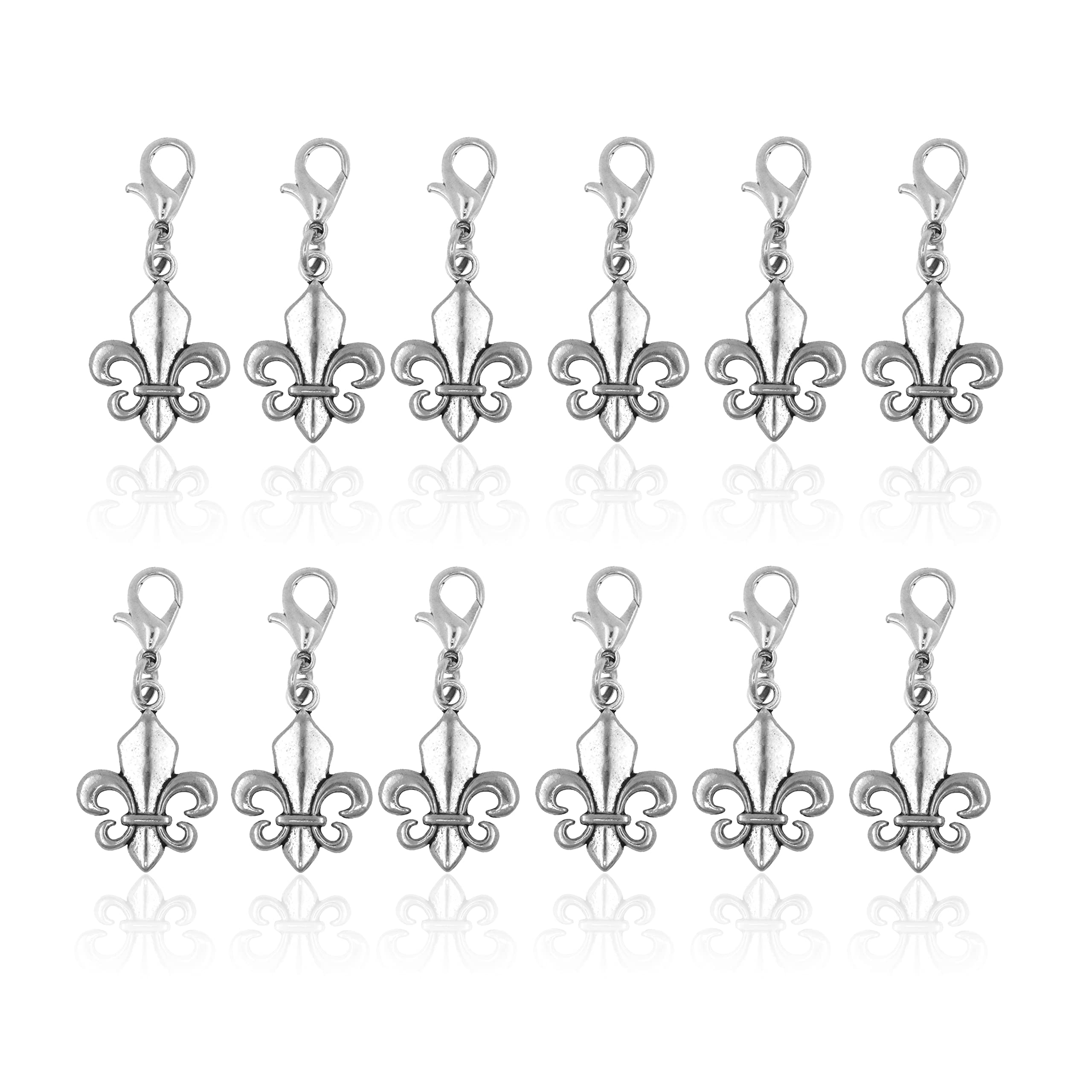 Mandala Crafts Clip On Charms with Lobster Clasp for Bracelet, Necklace, DIY Jewelry ; Silver Tone, 12 Assorted PCs