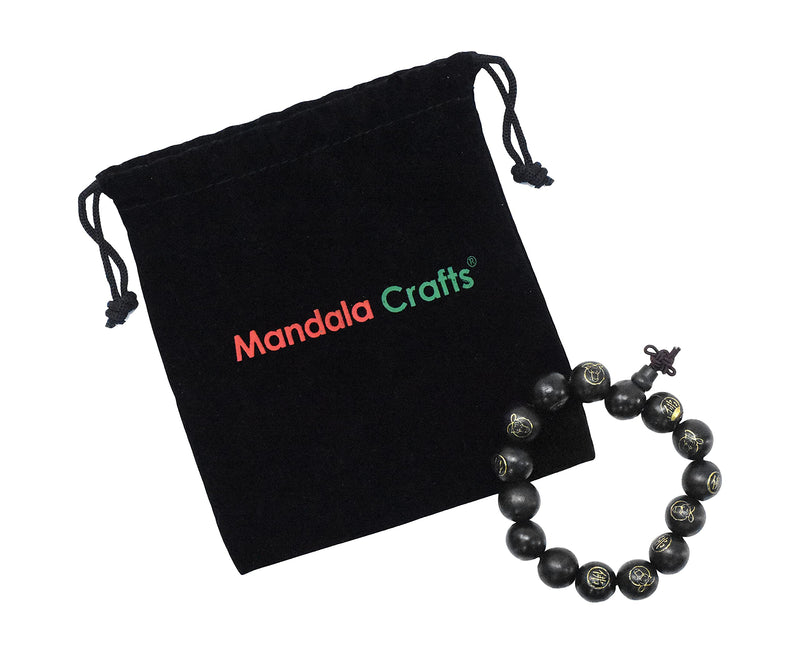 Mala Bracelet Wood Buddhist Prayer Beads for Men Women Mala Wrist Meditation Beads Buddhist Bracelet Tibetan Prayer Beads Bracelet Black Wood