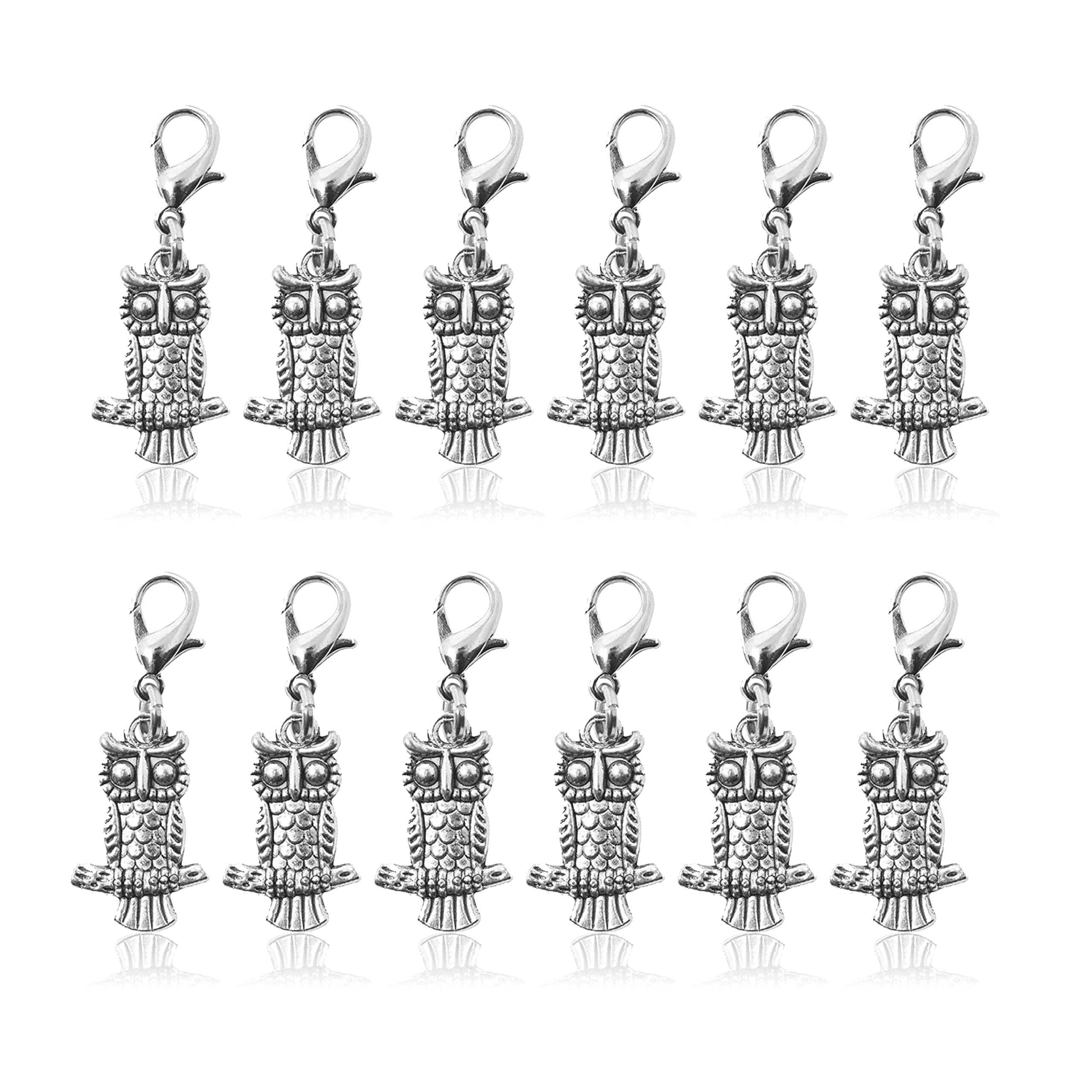 Mandala Crafts Clip On Charms with Lobster Clasp for Bracelet, Necklace, DIY Jewelry ; Silver Tone, 12 Assorted PCs