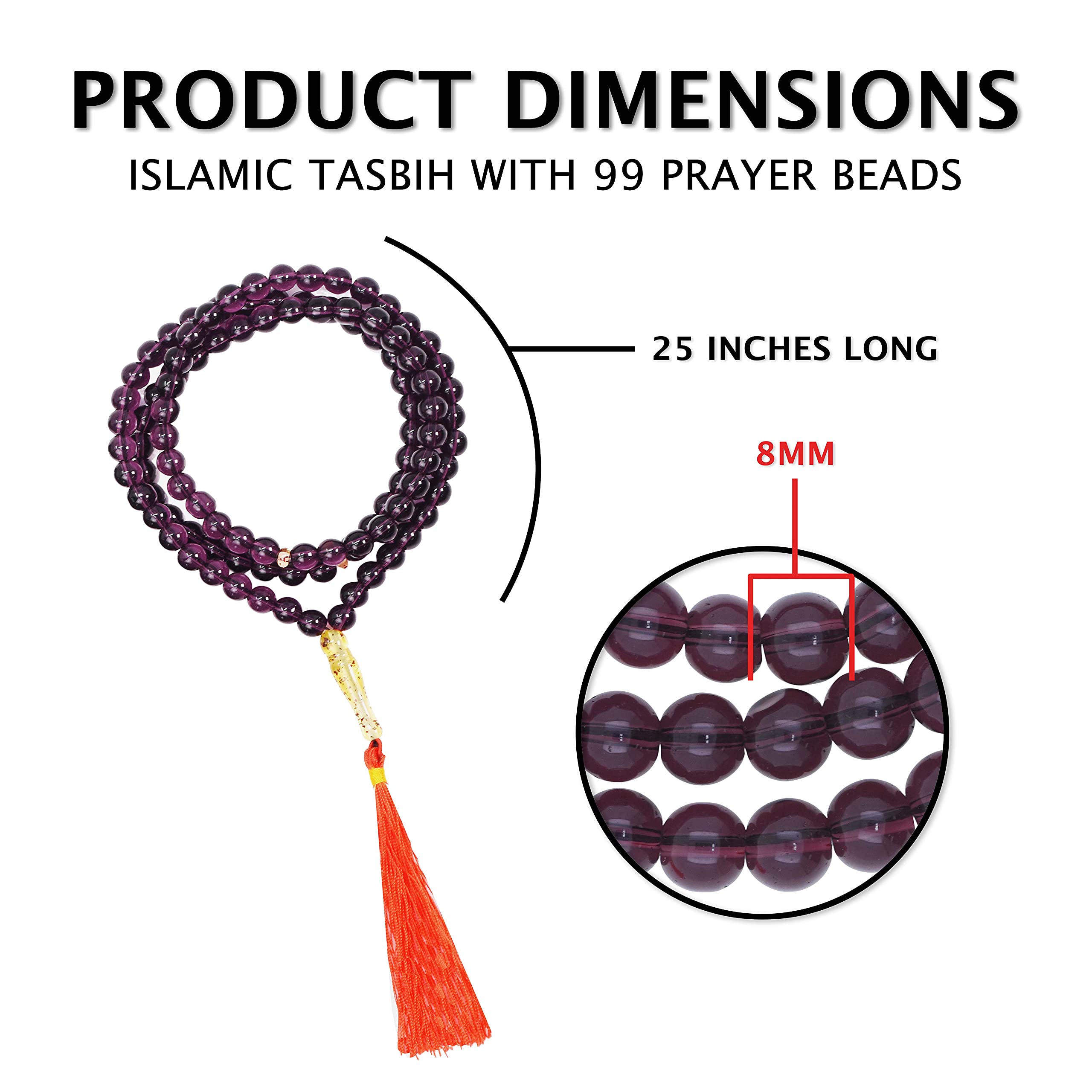 Purple Glass Tasbih Prayer Beads - Misbaha Beads Muslim Prayer Beads for Men and Women - Islamic Prayer Beads Tasbih Beads Necklace