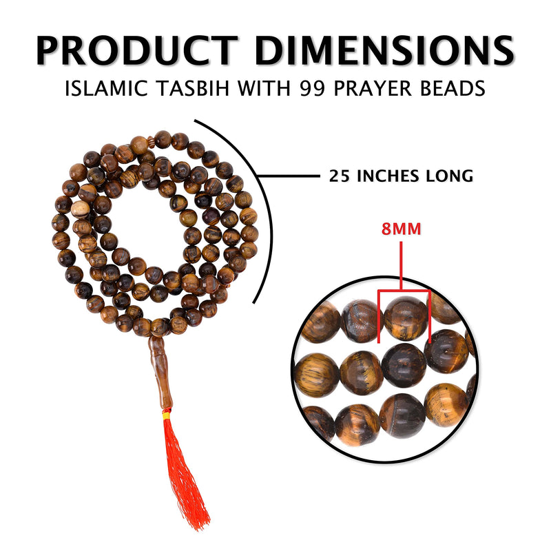 Tasbih Prayer Beads - Misbaha Beads Muslim Prayer Beads for Men and Women - Islamic Prayer Beads Tasbih Beads Necklace (Tiger Eye)