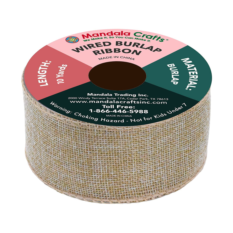 Mandala Crafts Burlap Wired Ribbon for Wreath - Rustic Natural Jute Wired Burlap Ribbon 10 Yards for Wedding Fall Holiday Tree
