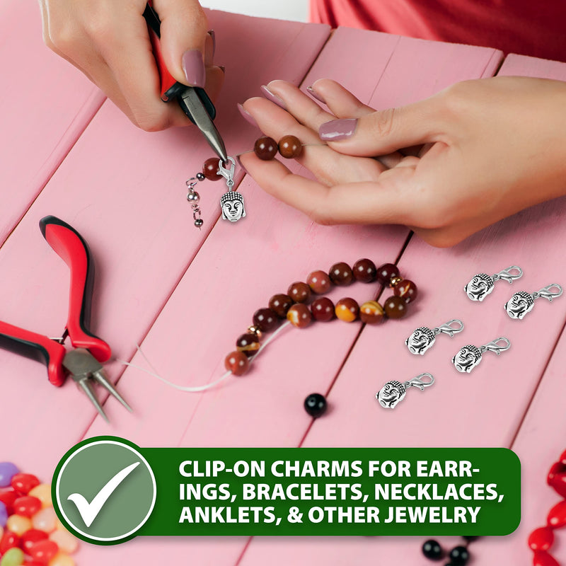 Mandala Crafts Clip On Charms with Lobster Clasp for Bracelet, Necklace, DIY Jewelry ; Silver Tone, 12 Assorted PCs