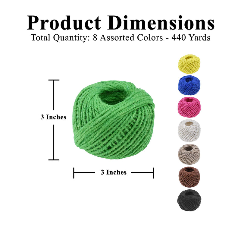 Colored Jute Twine for Crafts Jute Rope Natural Hemp Cord for Jewelry Making Jute String Hemp Twine for Gift Wrapping Artwork Decorating 8 Rolls 440 Yds