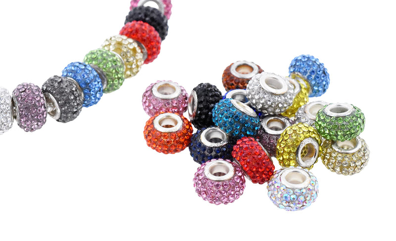 Large Hole Beads Bracelet Charms for Charm Bracelets European Beads in Bulk for Snake Chain Jewelry Making Rondelle 100 PCs Mixed Colors 1/2 Inch 0.2 Inch Hole