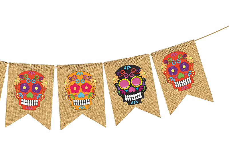 Mandala Crafts Burlap Day of the Dead Banner for Day of the Dead Decorations - Dia De Los Muertos Decorations Sugar Skull Decor Garland for Mexican Fiesta Party Mantle Fireplace
