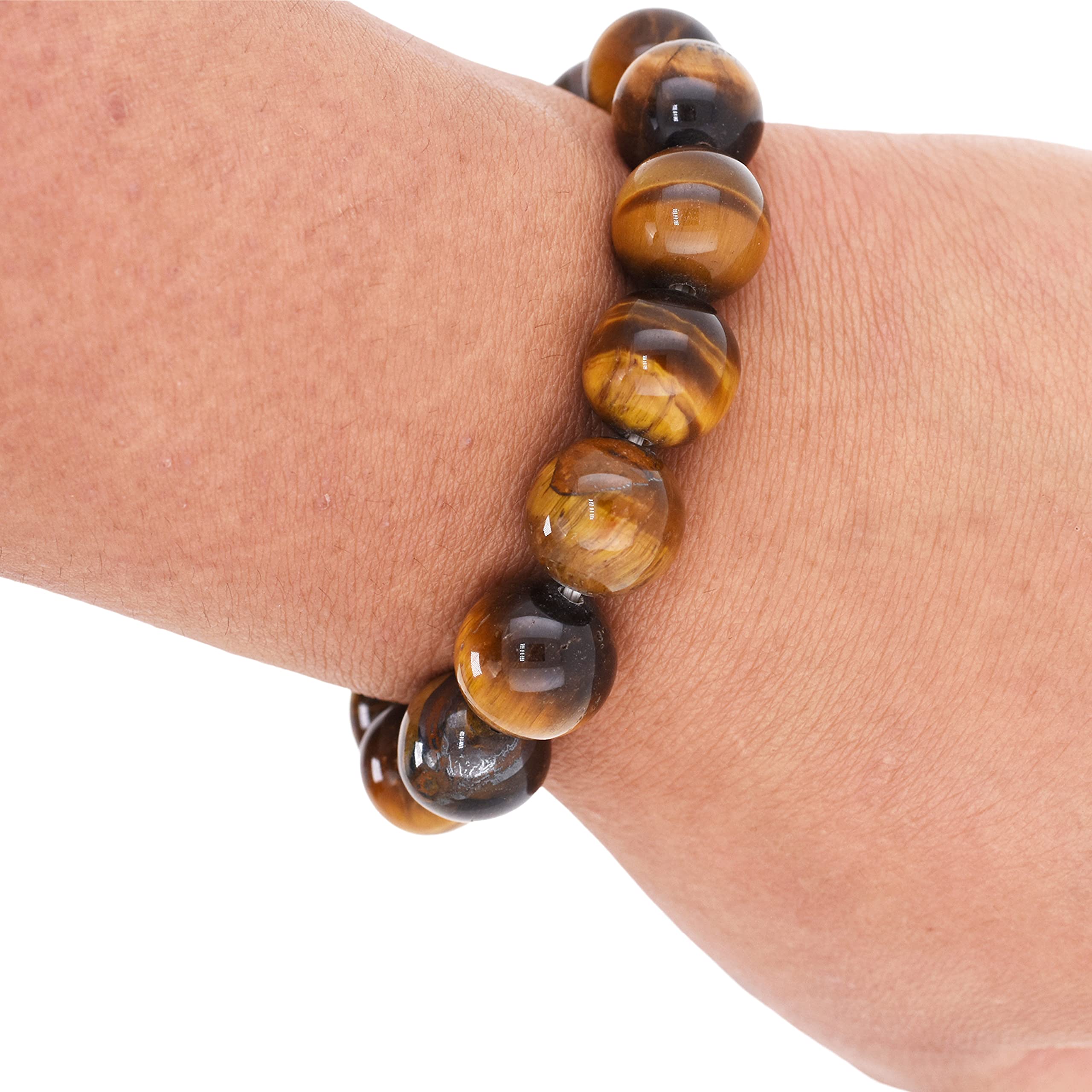 Mudra Crafts Mens Tiger Eye Bracelet - Unisex Natural Tigers Eye Crystal Stone Bead Bracelet for Women